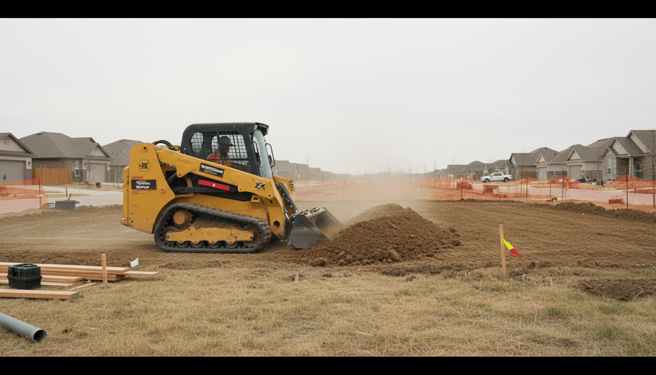 Skid steer loader grading site preparation work